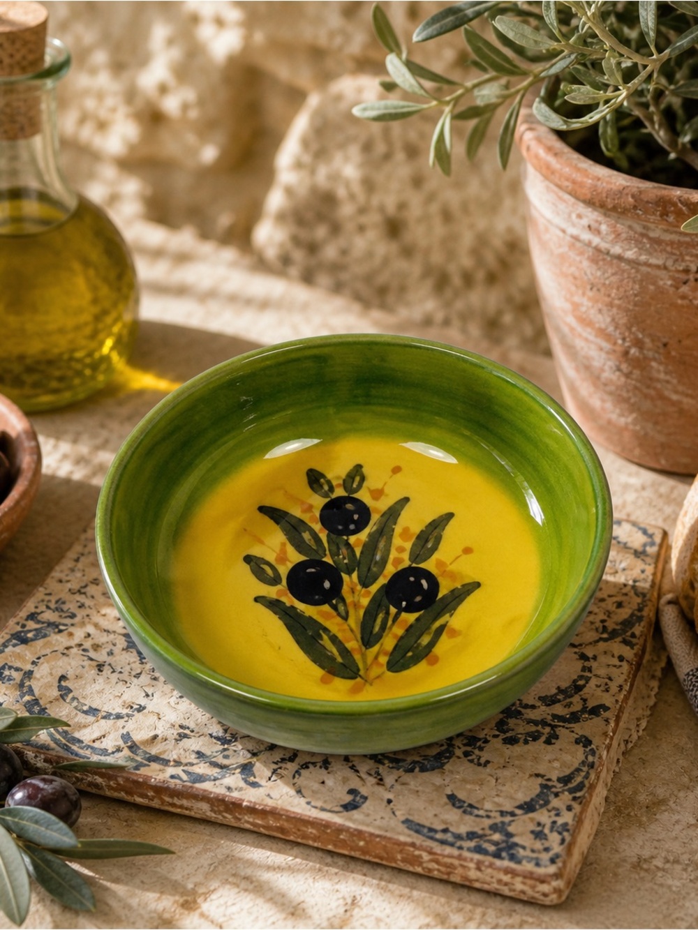 Hand Painted Spanish Pottery Olive Bowl Mediterranean Ceramic Dish Made in Spain